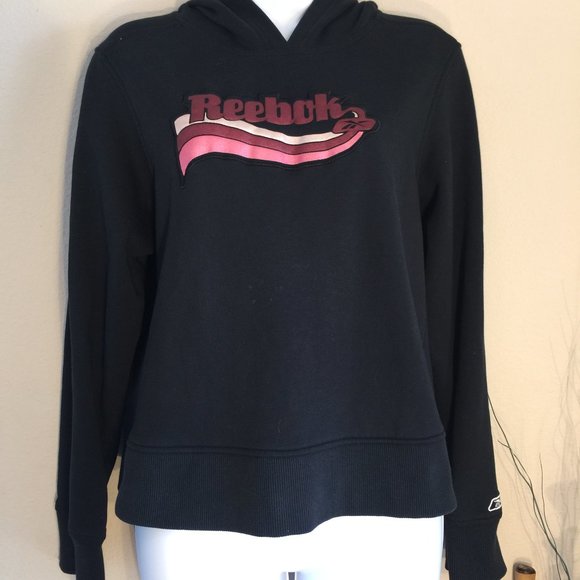 Reebok Vintage black Hoodie with pink swoosh XS - Picture 1 of 4